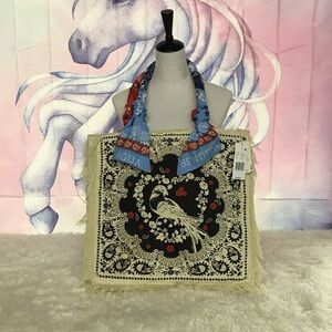 Agua Bendita Black and Cream Tote with Blue Accents